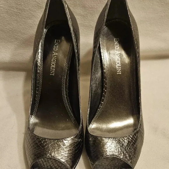 Enzo Angiolini Silver Peep Toe Heels - Picture 9 of 9